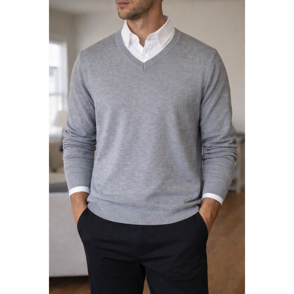 COOFANDY Mens V-Neck Sweater Heather Gray Lightweight Pullover Size‎ L NEW